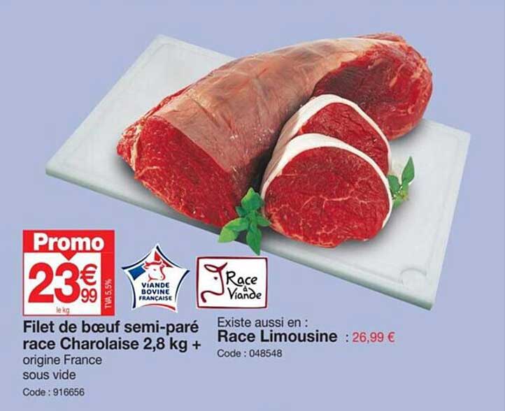 filet de boeuf semi-paré race charolaise 2,8 kg+, race limousine