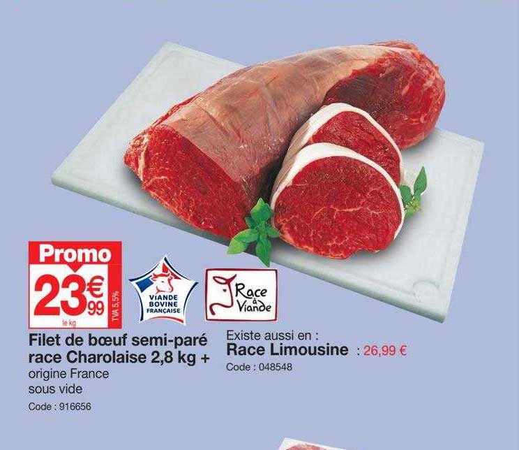 filet de bœuf semi-paré race charolaise