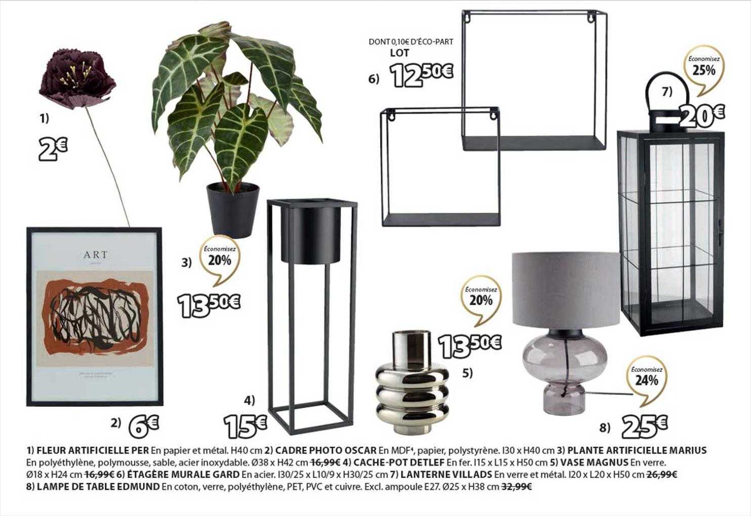 fleur artificielle per, cadre photo oscar, plante artificielle marius, cache-pot detlef, vase magnus, étagère murale gard, lanterne villads, lampe de table edmund