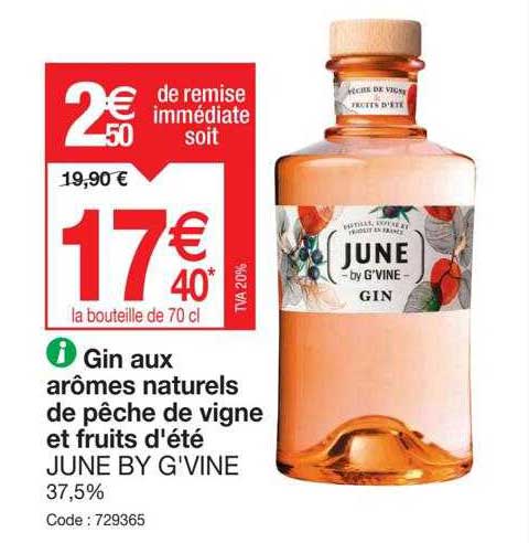 gin aux arômes naturels de pêche de vigne et fruits d'été june by g'vine