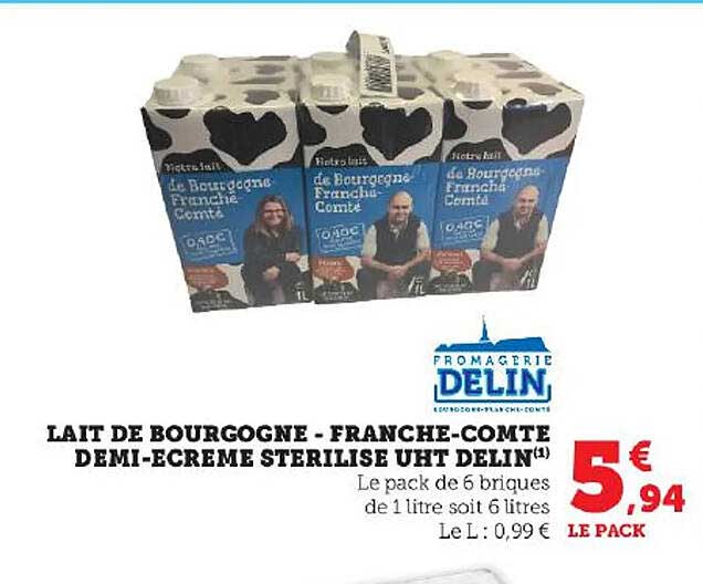 lait de bourgogne - franche-comté demi-écrémé sterilise uht delin