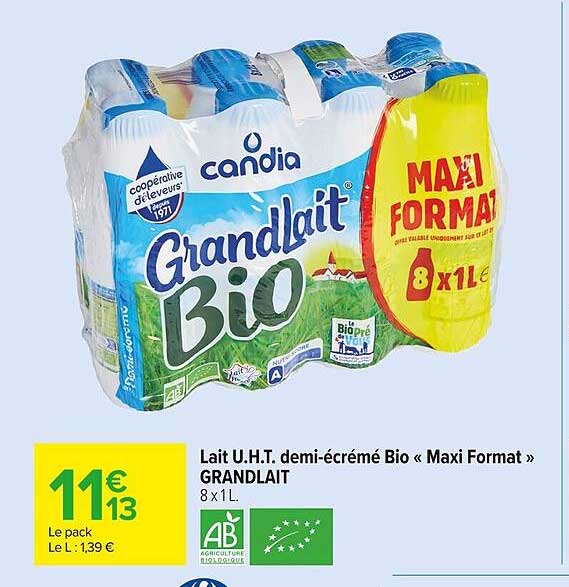 lait u.h.t. demi-écrémé bio «maxi format» grandlait