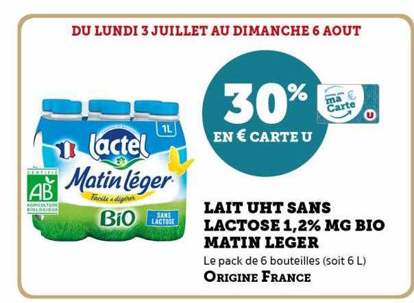 lait uht sans lactose 1.2% mg bio matin leger