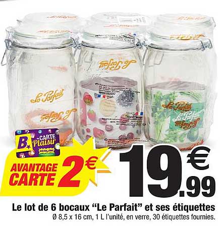 le lot de 6 bocaux "le parfait" et ses étiquettes