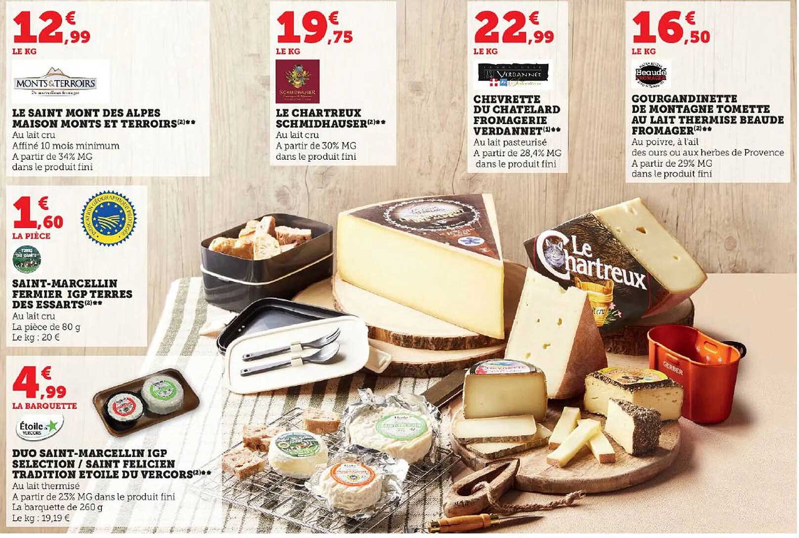 le saint mont des alpes maison monts et terroirs, saint-marcellin fermier igp terres des essarts, duo saint-marcellin igp sélection/saint félicien tradition étoile du vercors