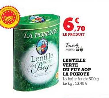 lentille verte du puy aop la ponote