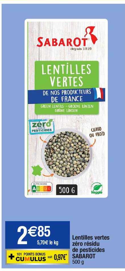lentilles vertes zéro résidu de pesticides sabarot