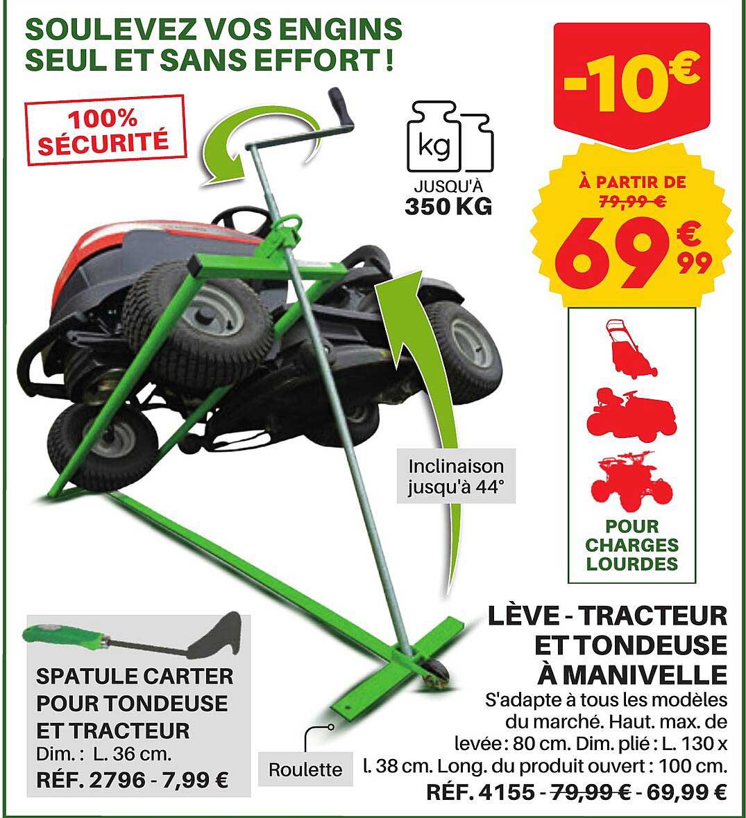 lève-tracteur et tondeuse à manivelle