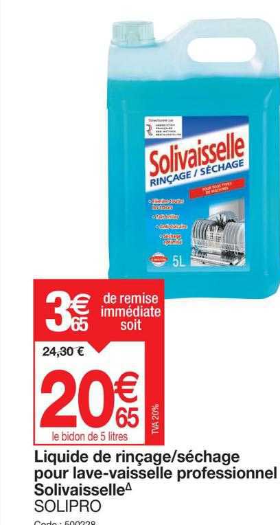 liquide de rinçage ou séchage pour lave-vaisselle professionnel solivaisselle solipro