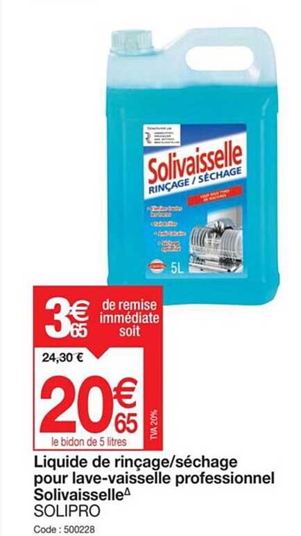 liquide de rinçage ou séchage pour lave-vaisselle professionnel solivaisselle solipro