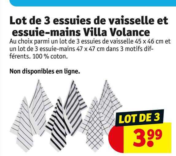 lot de 3 essuies de vaisselle et essuie-mains villa volance