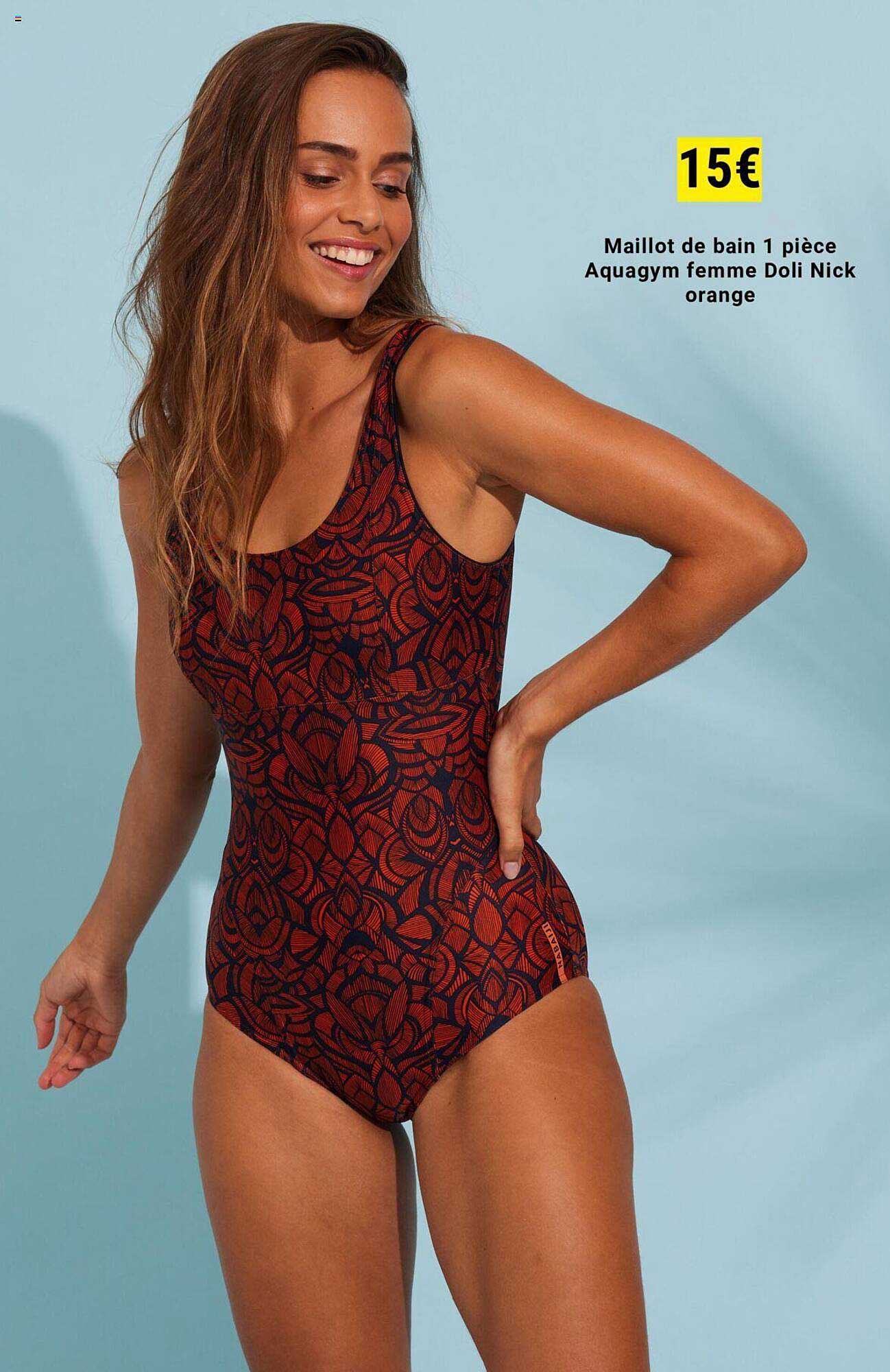 maillot de bain 1 pièce aquagym femme doli neck orange