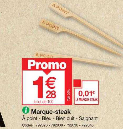 marque-steak à point - bleu - bien cuit - saignant