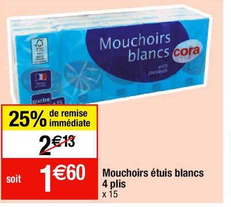 mouchoirs étuis blancs 4 plis cora