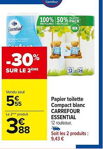 Papier Toilette Compact Blanc Carrefour Essential