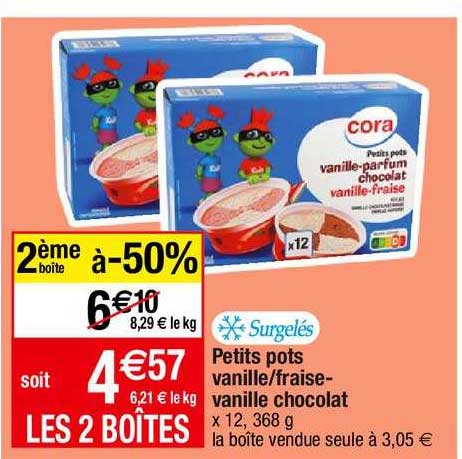 petits pots vanille/fraise-vanille chocolat