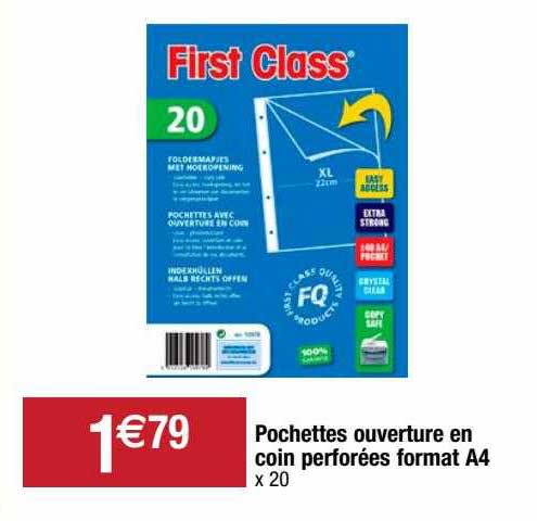 pochettes ouverture en coin perforées format A4