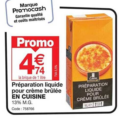 préparation liquide pour crème brûlée en cuisine