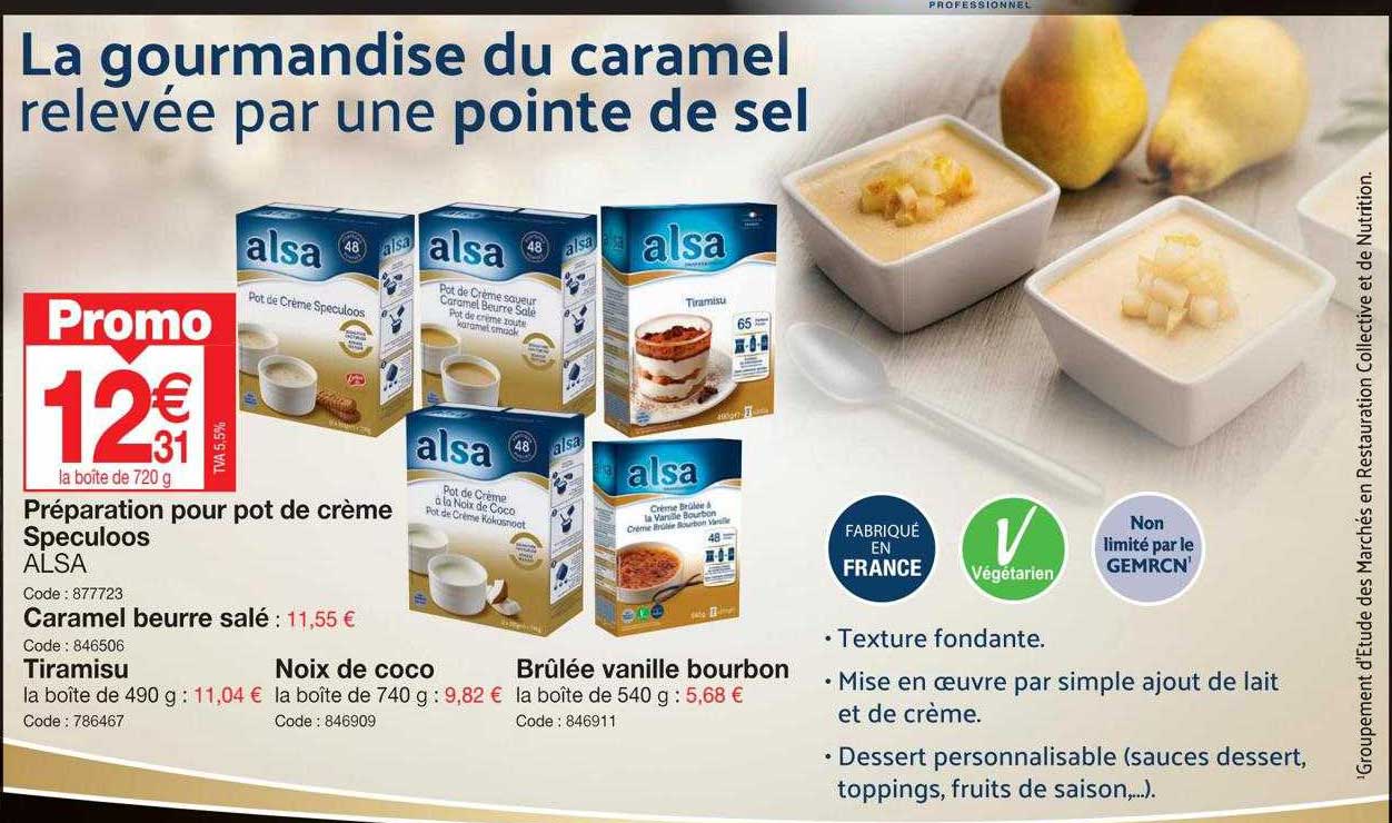 préparation pour pot de crème speculoos alsa, caramel beurre salé, tiramisu, noix de coco, brûlée vanille bourbon