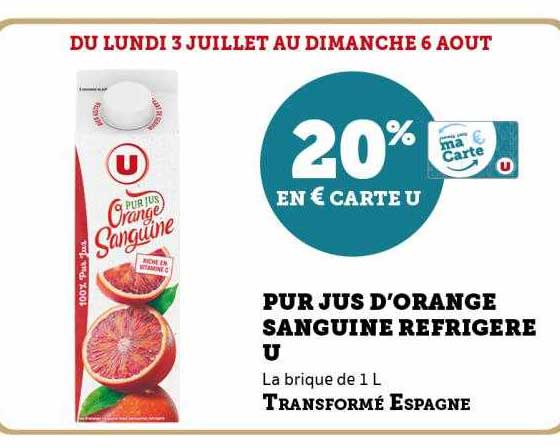 pur jus d'orange sanguine réfrigère u