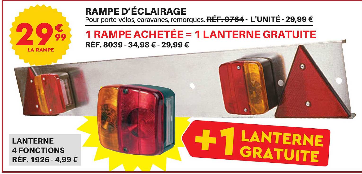 rampe d'éclairage pour porte-vélos, caravanes, remorques