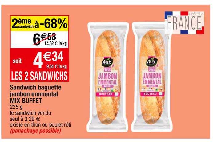 Sandwich Baguette Jambon Emmental Mix Buffet