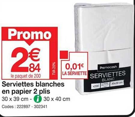 serviettes blanches en papier 2 plis