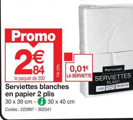 serviettes blanches en papier 2 plis
