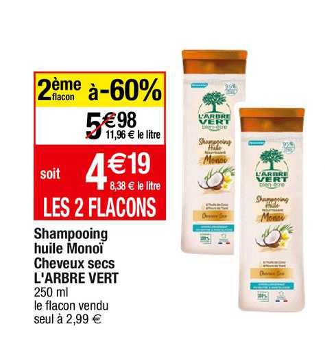 shampooing huile monoï cheveux secs l'arbre vert