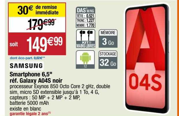 Smartphone 6,5" Samsung Galaxy A04s Noir