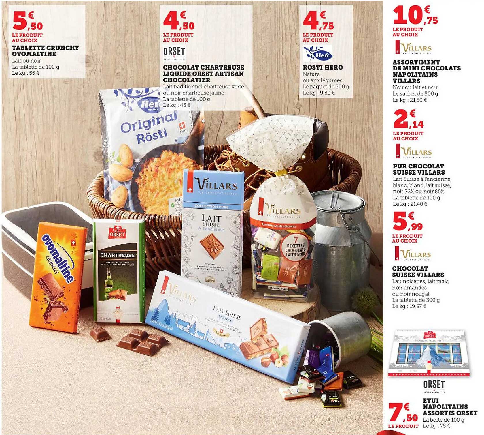 tablette crunchy ovomaltine, chocolat chartreuse liquide orset artisan chocolatier, bosti hero, assortiment de mini chocolats napolitains villars, pur chocolat suisse villars, chocolat suisse villars