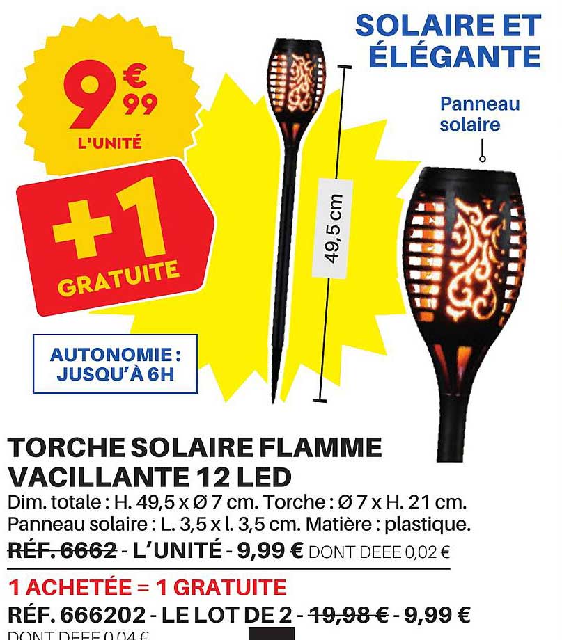 Torche Solaire Flamme Vacillante 12 Led