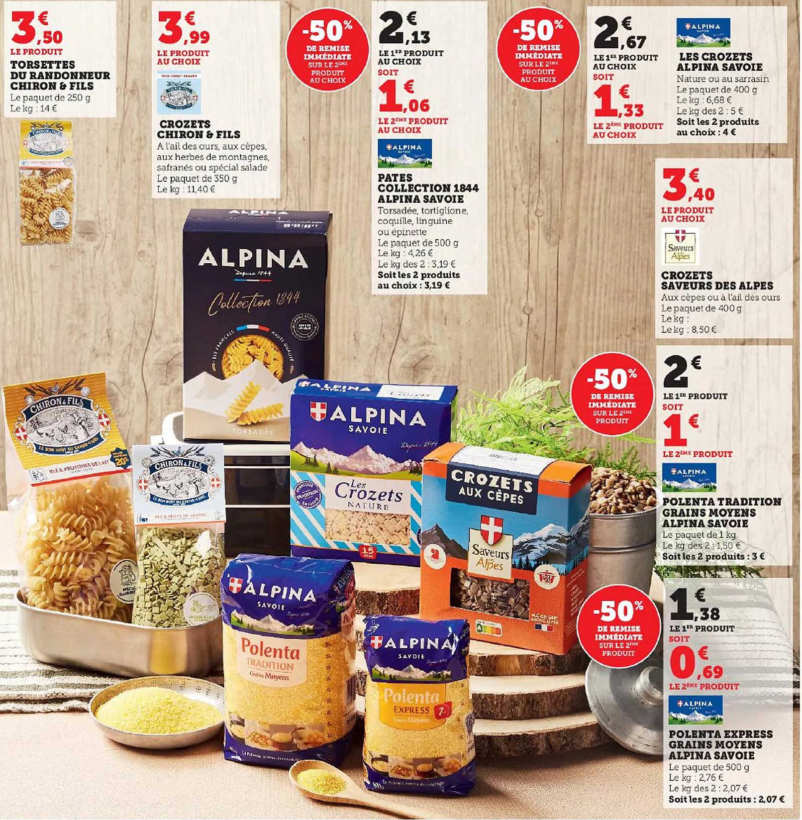 torsettes du randonneur chiron & fils, crozets chiron & fils, pâtes collection 1844 alpina savoie, les crozets alpina savoie, crozetes saveurs des alpes, polenta tradition grains moyens alpina savoie
