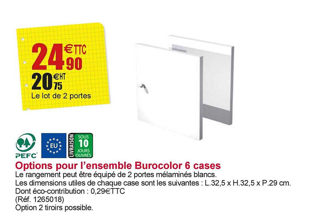 options pour l'ensemble burocolor 6 cases