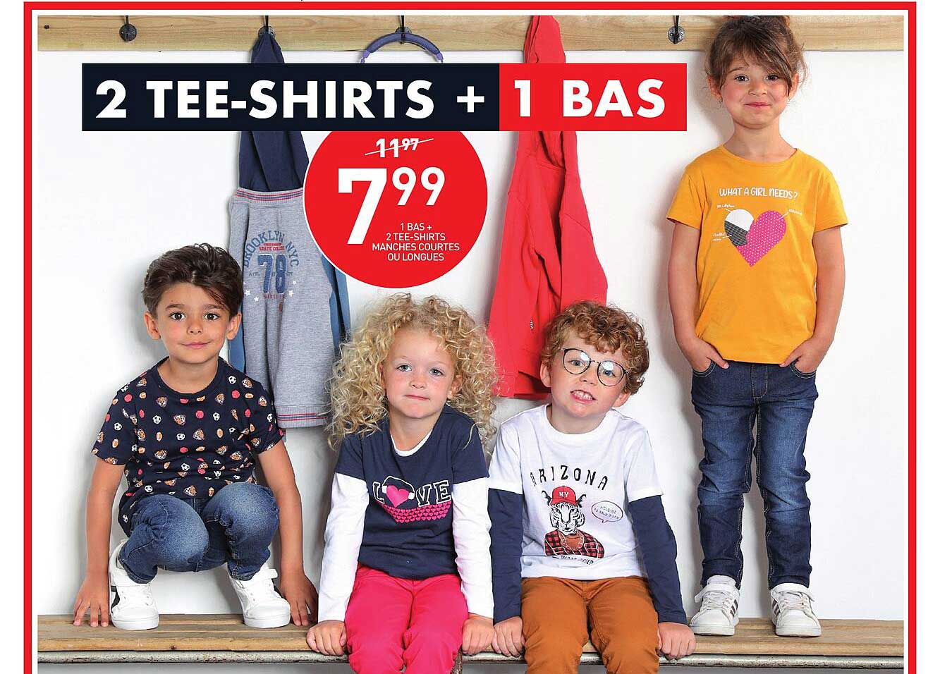 1 bas + 2 tee-shirts manches courtes ou longues