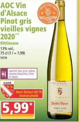 aoc vin d'alsace pinot gris vieilles vignes 2020 rittimann