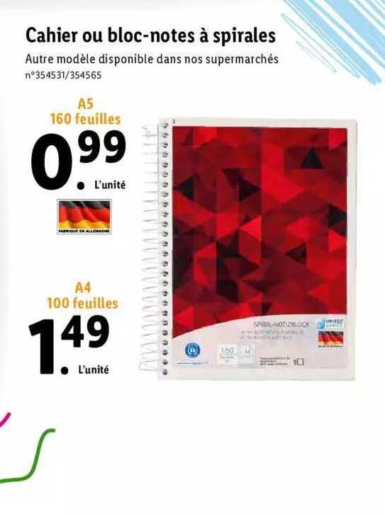 cahier ou bloc-notes à spirales