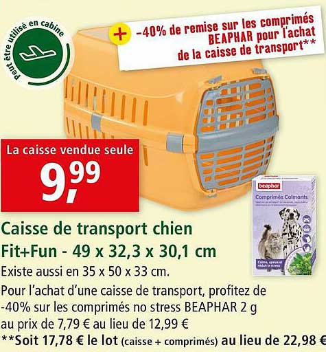 caisse de transport chien fit+fun - 49 x 32,3 x 30,1 cm