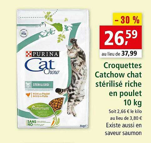 croquettes catchow chat stérilisé riche en poulet 10 kg