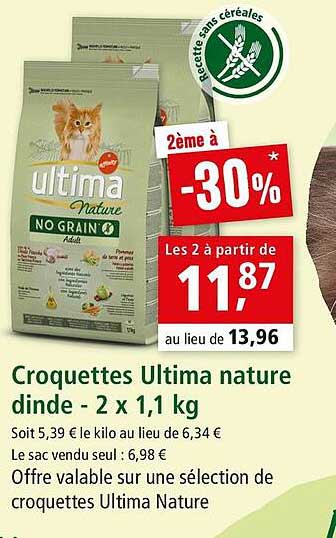 Croquettes Ultima Nature Dinde - 2 X 1,1 Kg