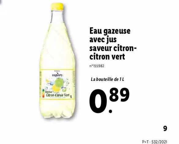 eau gazeuse avec jus saveur citron-citron vert