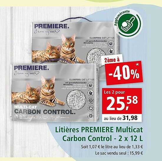 Litières Première Multicat Carbon Control - 2 X 12 L