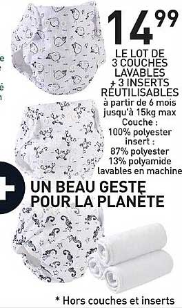 lot de 3 couches lavables + 3 inserts réutilisables