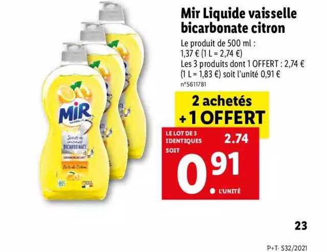 Mir Liquide Vaisselle Bicarbonate Citron