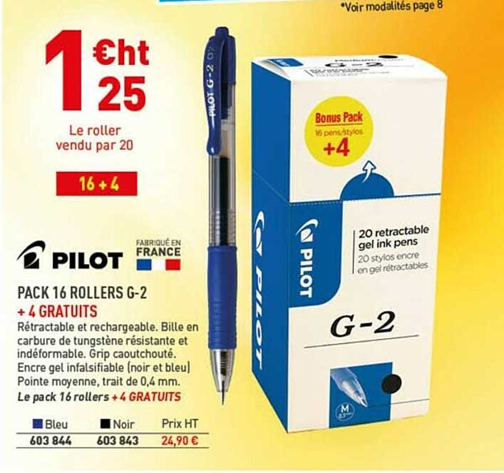 pack 16 rollers g-2 + 4 gratuits pilot