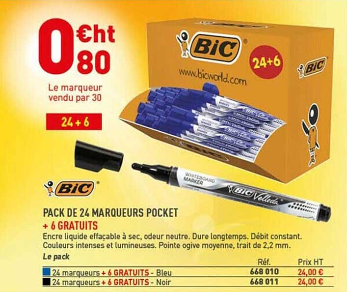 pack de 24 marqueurs pocket + 6 gratuits bic