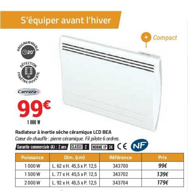 radiateur à inertie sèche céramique lcd bea