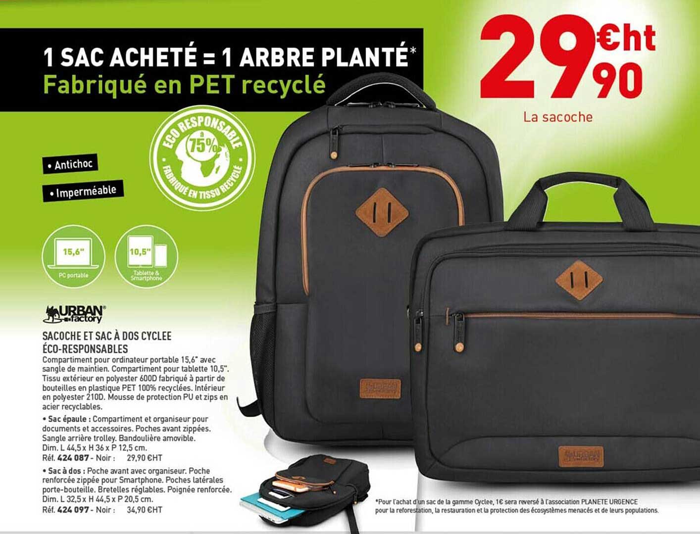 sacoche et sac à dos cyclée éco-responsables urban factory