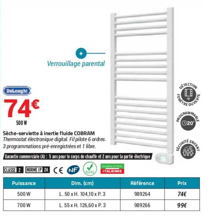 sèche-serviette à inertie fluide cobram delonghi