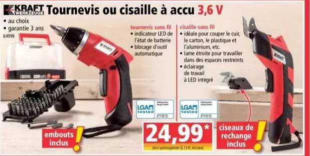 tournevis ou cisaille à accu 3,6 v kraft